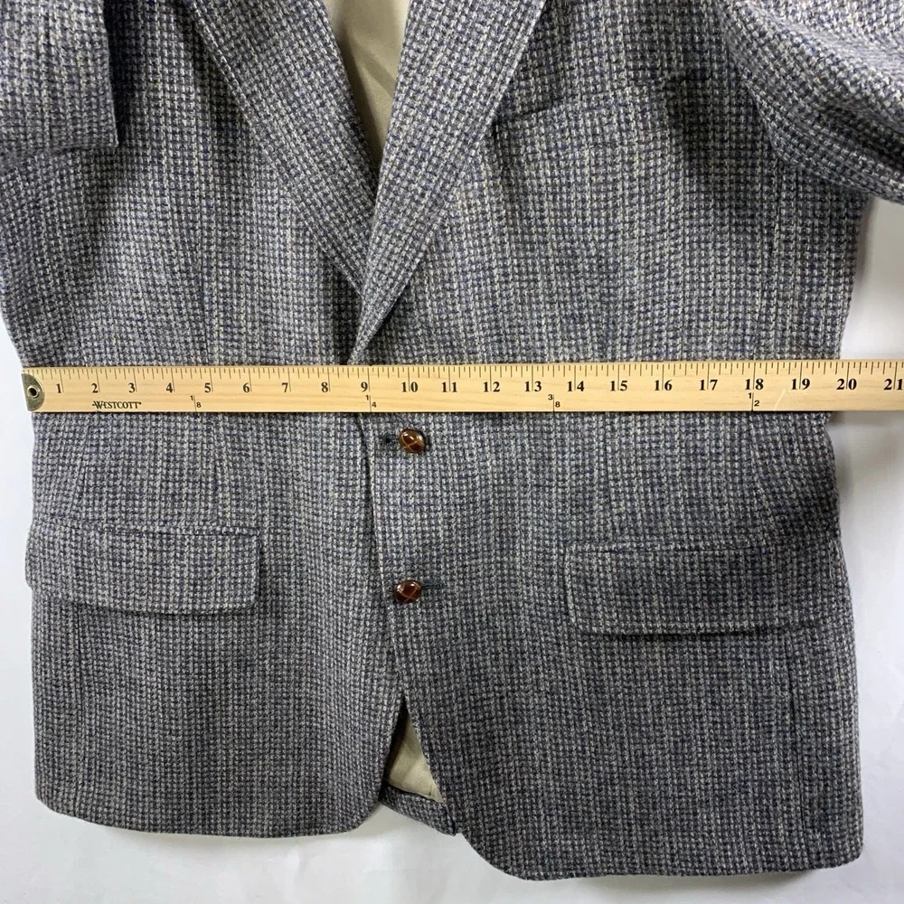 VTG 70s Mens Unstructured Wool Tweed Micro Check Sport Coat Size 40 42R Ivy Prep